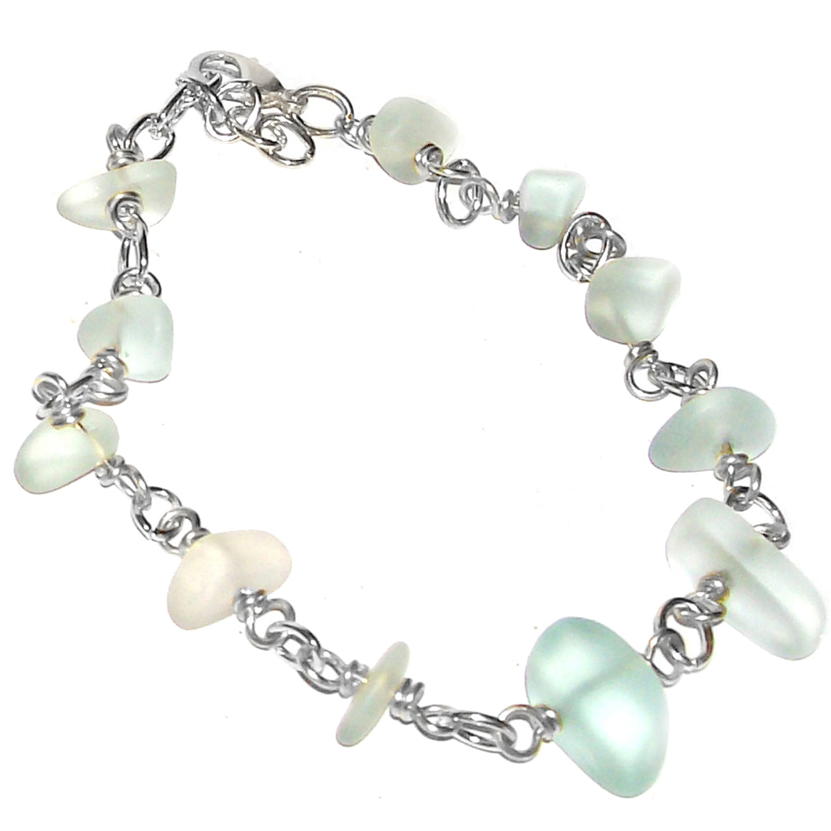 01 Artisan gold/silver twisted wire links, cultured sea glass