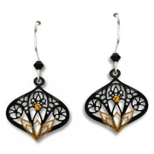 Load image into Gallery viewer, Artisan earrings ADAJIO sterling black Lotus Flower & cz handmade silver dangle