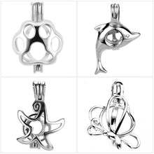 Load image into Gallery viewer, Sterling silver oyster pearl/bead Cage Starfish Butterfly Dolphin Paw pendant - U PICK