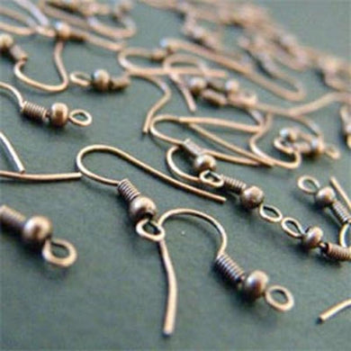 Findings: Ear Wires antiqiued copper metal earwires w/bead earrings earwires - 1 pair