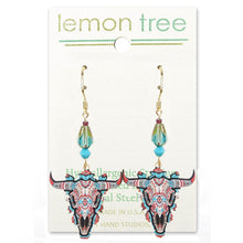Load image into Gallery viewer, Artisan earrings LEMON TREE 14k gf Steer Head Skeleton Southwest dangles