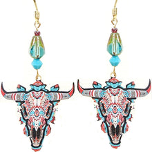 Load image into Gallery viewer, Artisan earrings LEMON TREE 14k gf Steer Head Skeleton Southwest dangles