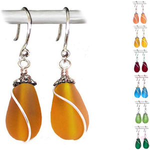Artisan earrings sterling silver or 14kg-filled Sea Glass 18mm drop bead 25mm dangles - U PICK color