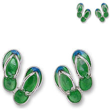 Load image into Gallery viewer, Artisan earrings ZARAH silver FLIP FLOPs hand painted ZARLITE studs posts