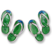 Load image into Gallery viewer, Artisan earrings ZARAH silver FLIP FLOPs hand painted ZARLITE studs posts