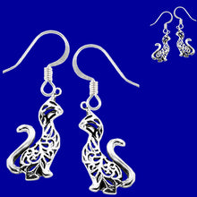 Load image into Gallery viewer, Sterling Silver Earrings Tiger Cat Ajouré long neck Thai dangle earrings
