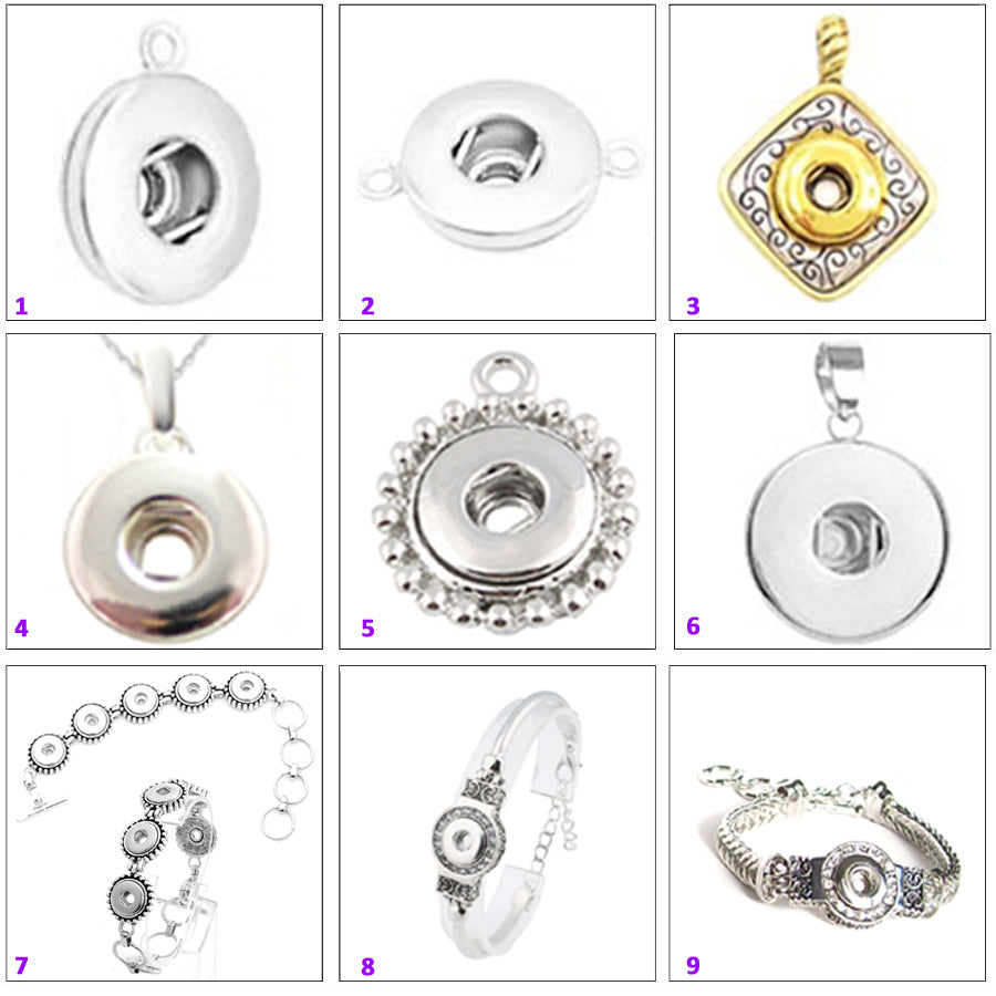 Snap button bracelet base 12mm antique silver smooth metal finding