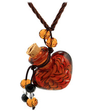 Load image into Gallery viewer, Glass Heart bottle KEEPSAKE cork crystal dangles cord adjustable necklace memory grief hair locks cremation crystals urn ashes perfume oil - U PICK