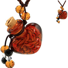 Load image into Gallery viewer, Glass Heart bottle KEEPSAKE cork crystal dangles cord adjustable necklace memory grief hair locks cremation crystals urn ashes perfume oil - U PICK