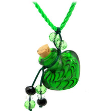 Load image into Gallery viewer, Glass Heart bottle KEEPSAKE cork crystal dangles cord adjustable necklace memory grief hair locks cremation crystals urn ashes perfume oil - U PICK