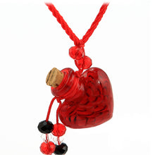 Load image into Gallery viewer, Glass Heart bottle KEEPSAKE cork crystal dangles cord adjustable necklace memory grief hair locks cremation crystals urn ashes perfume oil - U PICK