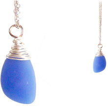 Load image into Gallery viewer, Artisan silver necklace cultured SEA GLASS sterling hand wire-wrapped pendant chain - Seafoam Blue