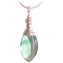 Load image into Gallery viewer, Artisan silver necklace Fluorite wire-wrapped drop 14x10mm pendant & chain