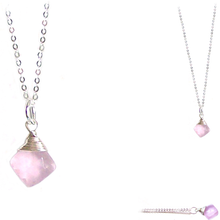 Load image into Gallery viewer, Artisan sterling silver necklace wire-wrapped Pink Chalcedony Briolette pendant ~18" plated chain