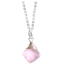 Load image into Gallery viewer, Artisan sterling silver necklace wire-wrapped Pink Chalcedony Briolette pendant ~18" plated chain
