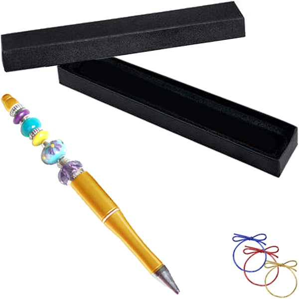 Ballpoint artisan acrylic pen & box Gold lampwork glass beads writing –  Merzies