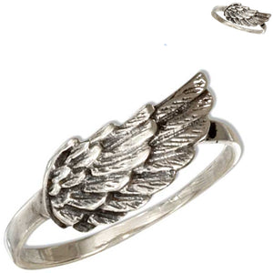 Sterling silver antiqued raised Angel Wing spiritual religious ring U PICK size