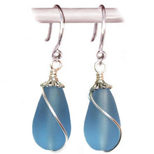 Load image into Gallery viewer, Artisan earrings sterling silver or 14kg-filled Sea Glass 18mm drop bead 25mm dangles - U PICK color