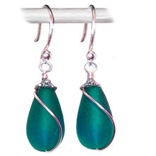 Load image into Gallery viewer, Artisan earrings sterling silver or 14kg-filled Sea Glass 18mm drop bead 25mm dangles - U PICK color