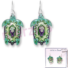 Load image into Gallery viewer, Artisan earrings ZARAH silver TURTLE MONTAGE hand painted ZARLITE dangles