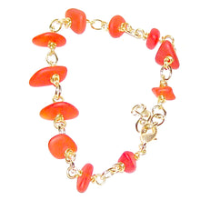 Load image into Gallery viewer, 01 Artisan gold/silver twisted wire links, cultured sea glass small nugget beads bracelet | aka, beach tumbled | Orange
