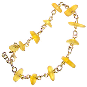 01 Artisan gold/silver twisted wire links, cultured sea glass small nugget beads bracelet | aka, beach tumbled | Yellow