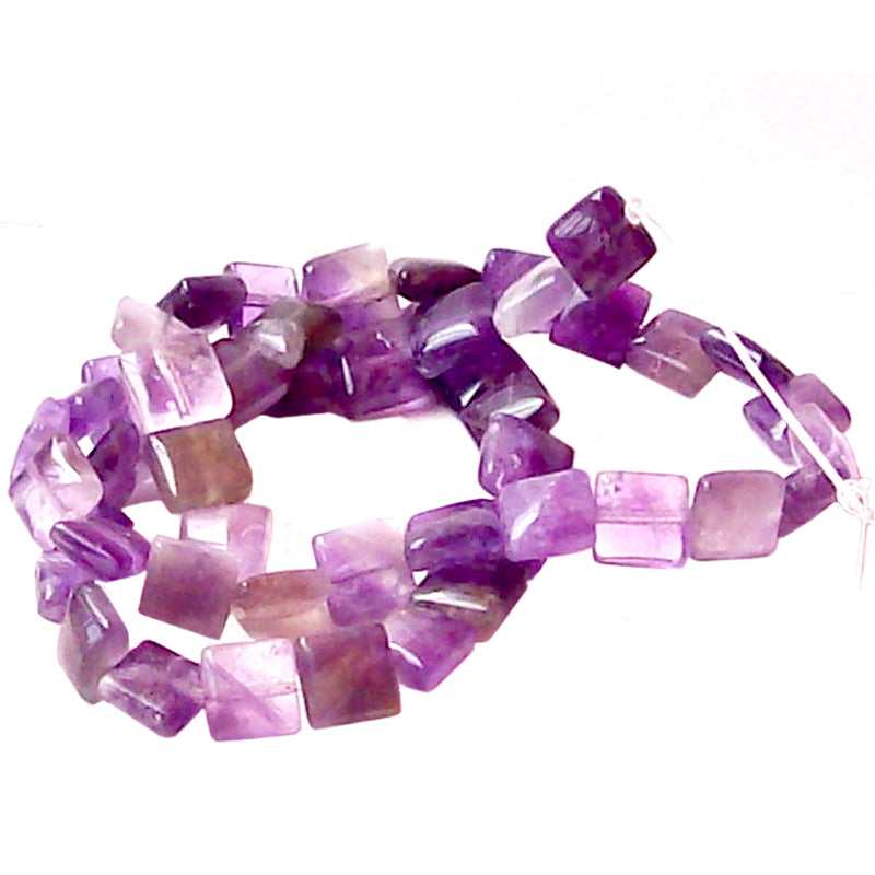 Semi-precious Amethyst ~8mm flat square purple genuine natural center-drilled stone - 10 beads