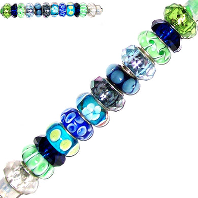 12 European lampwork glass, metal &/or acrylic beads large ~4-5mm big holes | set #2_blu2