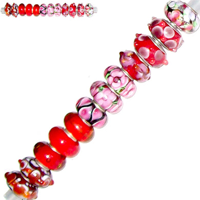 12 European lampwork glass, metal &/or acrylic beads large ~4-5mm big holes | set #25d_red1