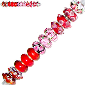 12 European lampwork glass, metal &/or acrylic beads large ~4-5mm big holes | set #25d_red1