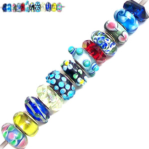 12 European lampwork glass, metal &/or acrylic beads large ~4-5mm big holes | set #2_25g-blu1