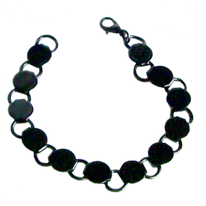 Bracelet blank (01) black 12-9mm round flat pads disk & loop disc for gluing manual typewriter keys, flat buttons, cabs for gluing glueable LOBSTER clasp ~7.5"
