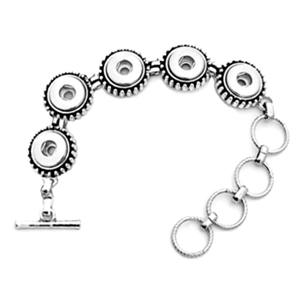 Snap button bracelet base 12mm antique silver smooth metal finding toggle clasp
