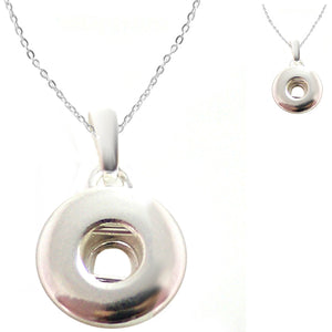 Snap button necklace pendant base 12mm round silver metal finding chain