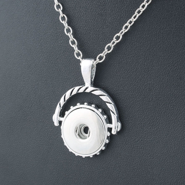 Snap button necklace fancy pendant base 18mm silver finding chain