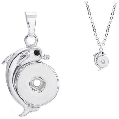 Snap button necklace Dolphin pendant base 18mm silver finding chain
