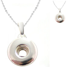 Load image into Gallery viewer, Snap button necklace pendant base 18mm round silver metal finding chain