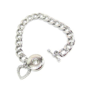 Snap button bracelet base heart dangle 18mm round silver metal finding
