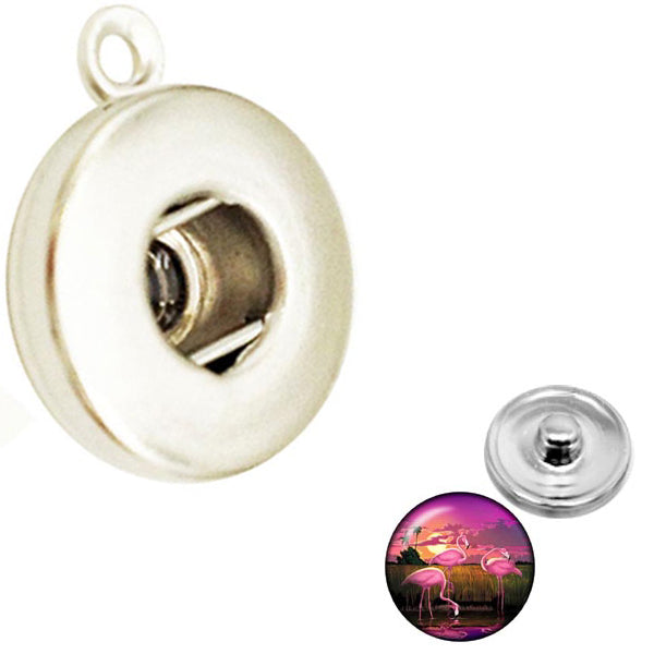 Snap button pendant base 18mm round silver metal finding single loop