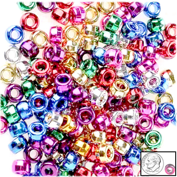 CROW/PONY beads 25 acrylic metallic ~8-9mm large 3.5mm+/- hole | fit beadable pens | macrame | METALLIC