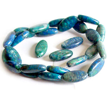 Load image into Gallery viewer, Rare Azurite elongated 16x9mm blue green calming colors stone - 3 beads