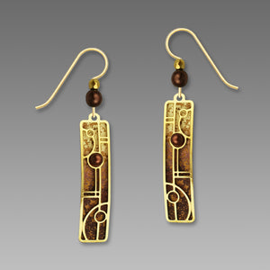 Artisan earrings ADAJIO 14kgf vertical brown tan base lines overlay dangles