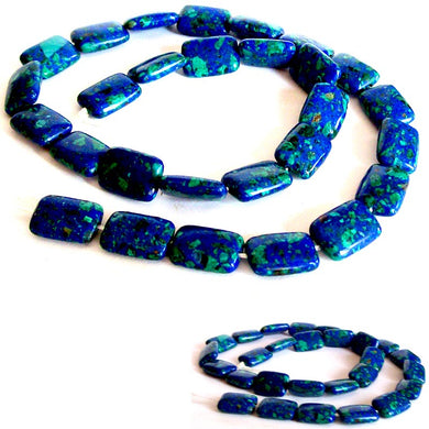 Rare Azurite-Malachite rectangle 12x8mm blue green stone - 2 beads