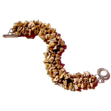 Artisan stone chip beads bracelet Picture Jasper weaved strung silver metal toggle bracelet
