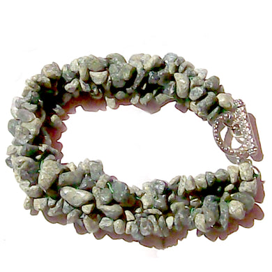 Artisan stone chip beads bracelet Serpentine weaved strung silver metal toggle bracelet