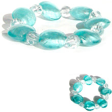 Load image into Gallery viewer, Costume bracelet elastic Aqua lampwork glass &amp; clear crystal beads stretch