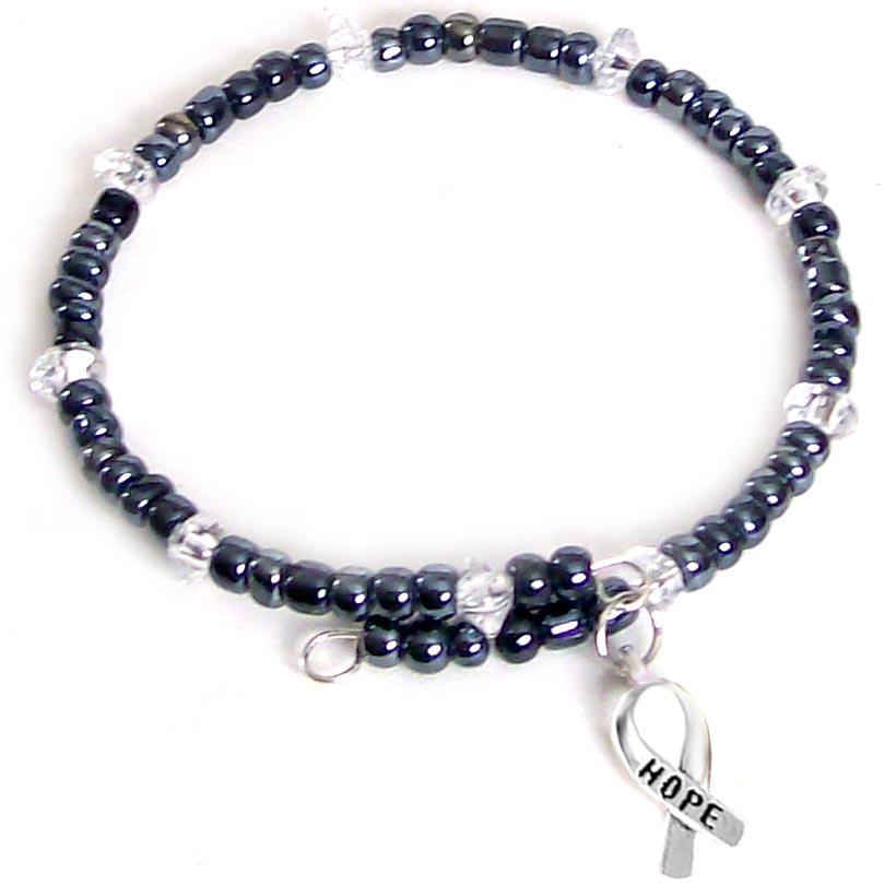 Artisan Memory Wire GUN CONTROL AWARENESS Bracelet, Hope Ribbon dangle, glass seed 6/0 beads