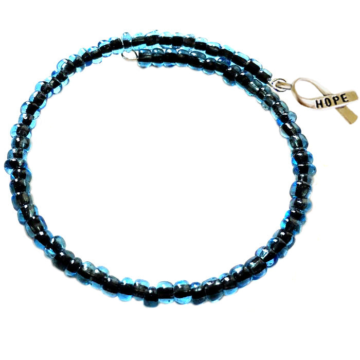 Artisan Memory Wire POLICE - LINE OF BLUE AWARENESS Bracelet, Hope Ribbon dangle, glass seed 6/0 beads