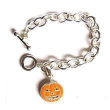 Load image into Gallery viewer, Silver enamel HALLOWEEN oval link toggle clasp with pumpkin dangle bracelet
