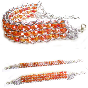 Fashion bracelet ginger ~4-1/2 x 3/8" of crystals beads ~2-1/4" silver metal links lobster clasp plus 1-1/4" extender